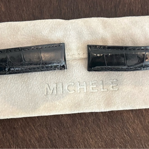 Michele Crocodile embossed black leather band  18mm - Picture 1 of 8